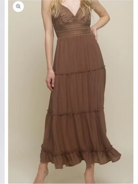 Love Tree Brown Tiered Crochet Bodice Maxi Dress